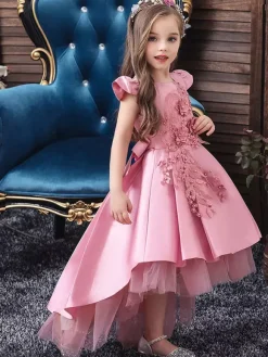 Robes cortège enfant asymétrique robe cérémonie fille col rond