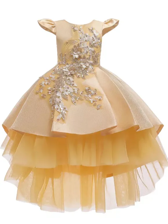 Robes cortège enfant asymétrique robe cérémonie fille col rond