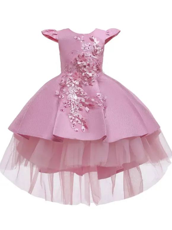 Robes cortège enfant asymétrique robe cérémonie fille col rond
