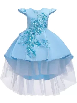 Robes cortège enfant asymétrique robe cérémonie fille col rond