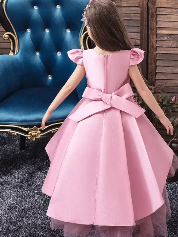 Robes cortège enfant asymétrique robe cérémonie fille col rond
