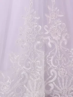 Robes cortège enfant col rond sans manches décoré de pailletes Robe fille de fleur à traîne