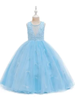 Robes cortège enfant robe cérémonie fille en dentelles Polyester Longueur cheville