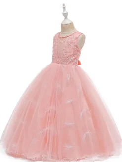 Robes cortège enfant robe cérémonie fille en dentelles Polyester Longueur cheville