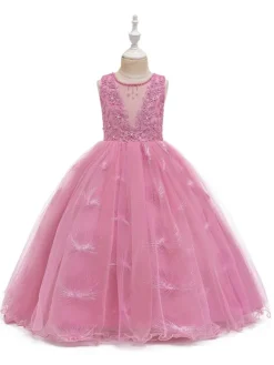 Robes cortège enfant robe cérémonie fille en dentelles Polyester Longueur cheville