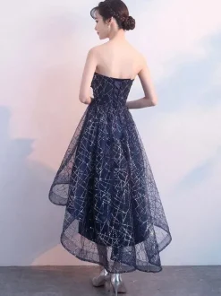 Robes de bal courtes bleu marine en dentelle paillettes Robe de Cocktail