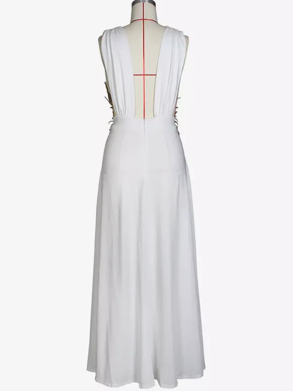 Robes de bal Robe longue semi-formelle brodée à col en V et fente haute