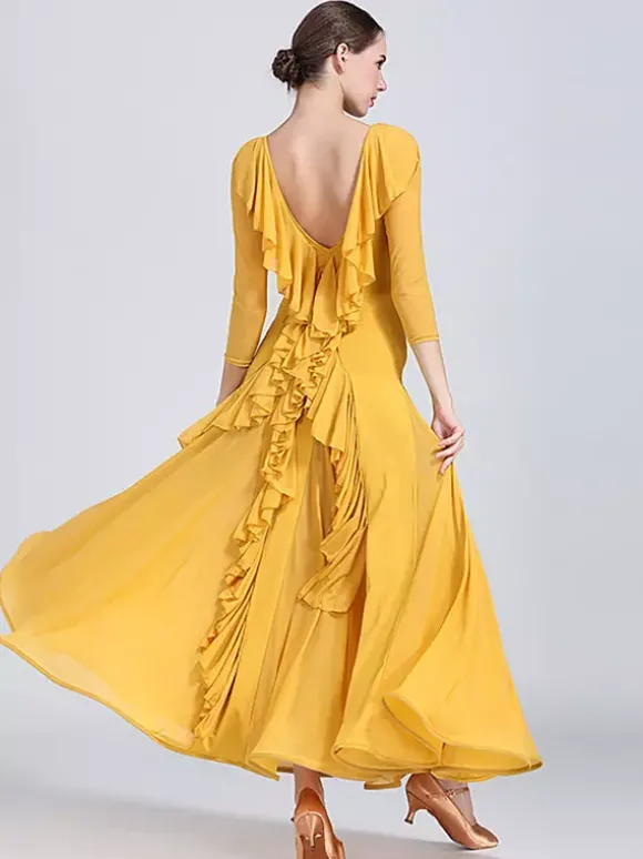 Robes de danse de salon pour femmes robes d'entraînement de valse tango flamenco élastiques