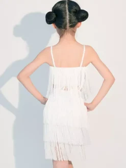 Robes de danse latine à franges pour filles blanches costumes de danse latine