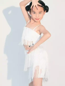 Robes de danse latine à franges pour filles blanches costumes de danse latine