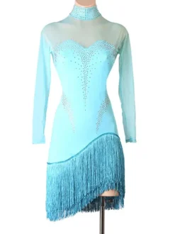 Robes de danse latine Aqua femmes frange strass moulante Sexy robe en Polyester Costume de danse