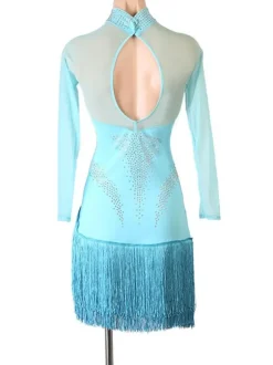 Robes de danse latine Aqua femmes frange strass moulante Sexy robe en Polyester Costume de danse