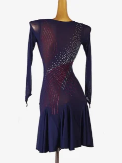 Robes De Danse Latine Bleu Marine Foncé Femmes Costume De Danse Manches Longues