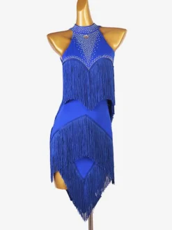 Robes de danse latine Ensemble de femmes bleu royal Lycra Spandex Dress Dancing Wear