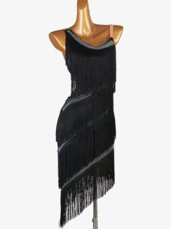 Robes de danse latine Frange Strass Layered Ruffle Femmes Latin Dancer Dancing Costume Déguisements Halloween