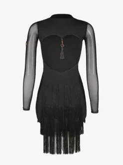 Robes de danse latine noir femmes robe en Polyester dos nu Sexy frange danseuse latine Costume de danse