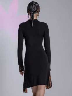 Robes de danse latine noires pour femmes ensemble asymétrique à imprimé Floral robe Sexy en Polyester Costume de danse