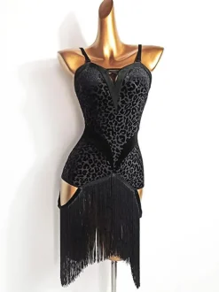 Robes De Danse Latine Noir Femmes Moulante Sexy Robe Frange Costume De Danse