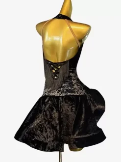 Robes de danse latine noir femmes Sexy Lycra Spandex robe vêtements de danse