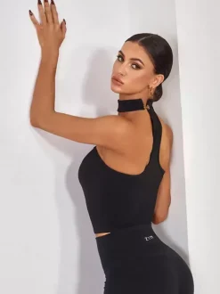 Robes de danse latine noir femmes Sexy haut en Polyester Costume de danse
