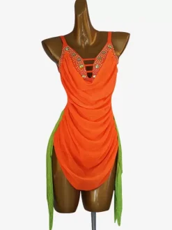 Robes de danse latine Orange femmes Sexy Lycra Spandex robe Costume de danse