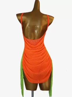 Robes de danse latine Orange femmes Sexy Lycra Spandex robe Costume de danse