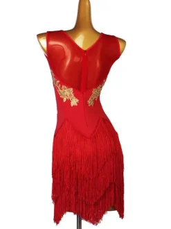Robes de danse latine Robe Lycra Spandex pour femme rouge Costume de danse de danseuse latine