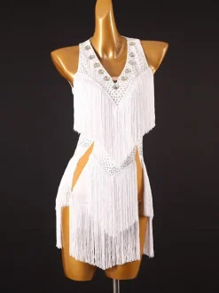 Robes de danse latine robe blanche en Lycra Spandex pour femmes vêtements de danse de danseuse latine