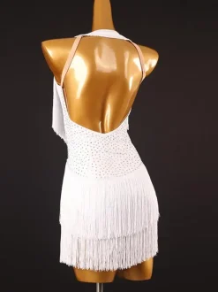 Robes de danse latine robe blanche en Lycra Spandex pour femmes vêtements de danse de danseuse latine