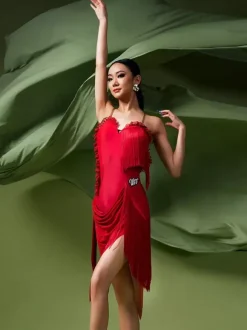 Robes de danse latine robe rouge pour femmes robe Sexy en Polyester vêtements de danse