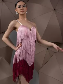 Robes de danse latine rose robe en Polyester pour femmes vêtements de danse de danseuse latine Sexy