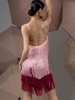 Robes de danse latine rose robe en Polyester pour femmes vêtements de danse de danseuse latine Sexy