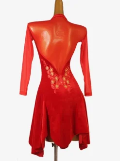 Robes De Danse Latine Rouge Femmes Robe En Lycra Spandex Costume De Danse