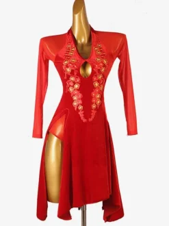 Robes De Danse Latine Rouge Femmes Robe En Lycra Spandex Costume De Danse
