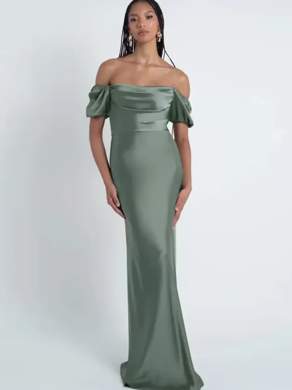 Robes de demoiselle d'honneur gaine longueur au sol fermeture éclair en tissu satiné robes formelles