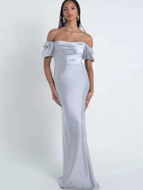 Robes de demoiselle d'honneur gaine longueur au sol fermeture éclair en tissu satiné robes formelles