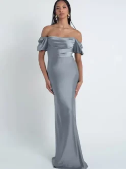 Robes de demoiselle d'honneur gaine longueur au sol fermeture éclair en tissu satiné robes formelles