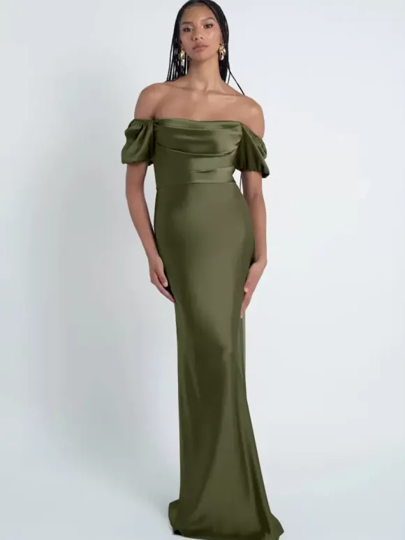 Robes de demoiselle d'honneur gaine longueur au sol fermeture éclair en tissu satiné robes formelles