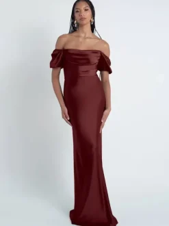 Robes de demoiselle d'honneur gaine longueur au sol fermeture éclair en tissu satiné robes formelles