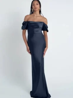 Robes de demoiselle d'honneur gaine longueur au sol fermeture éclair en tissu satiné robes formelles