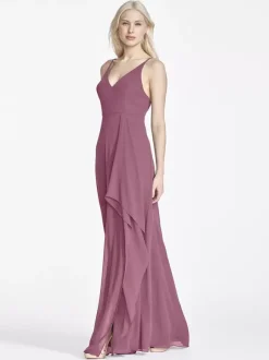 Robes de demoiselle d'honneur en mousseline de soie sans manches ligne a irrégulière robe longue de fête de mariage