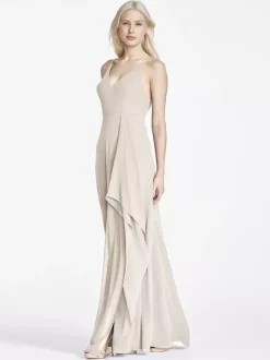Robes de demoiselle d'honneur en mousseline de soie sans manches ligne a irrégulière robe longue de fête de mariage