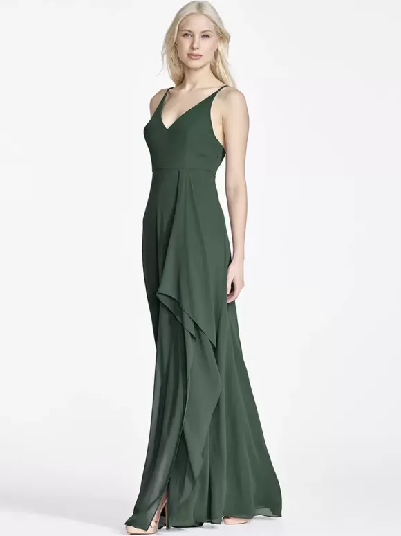 Robes de demoiselle d'honneur en mousseline de soie sans manches ligne a irrégulière robe longue de fête de mariage