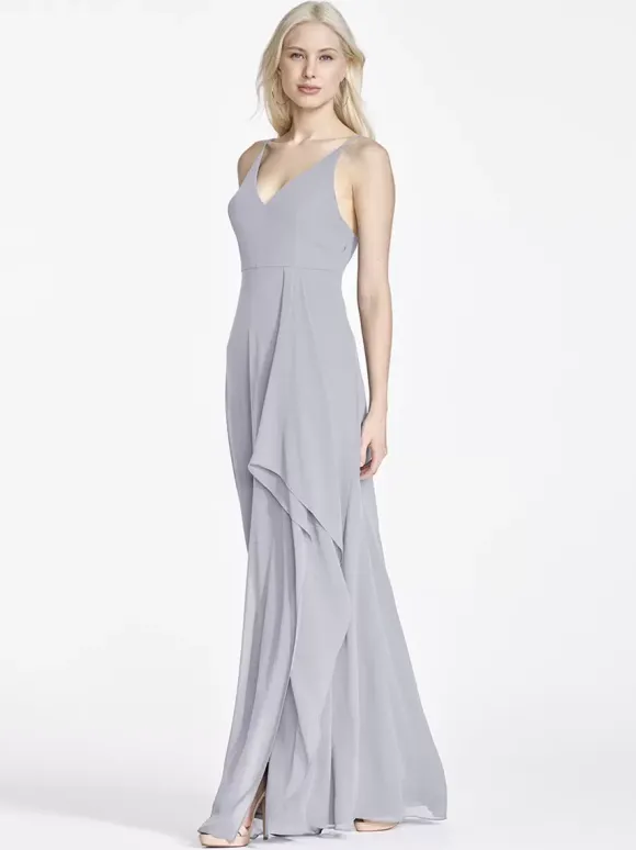 Robes de demoiselle d'honneur en mousseline de soie sans manches ligne a irrégulière robe longue de fête de mariage