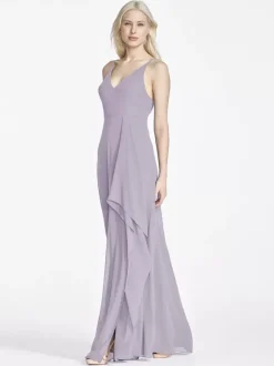Robes de demoiselle d'honneur en mousseline de soie sans manches ligne a irrégulière robe longue de fête de mariage
