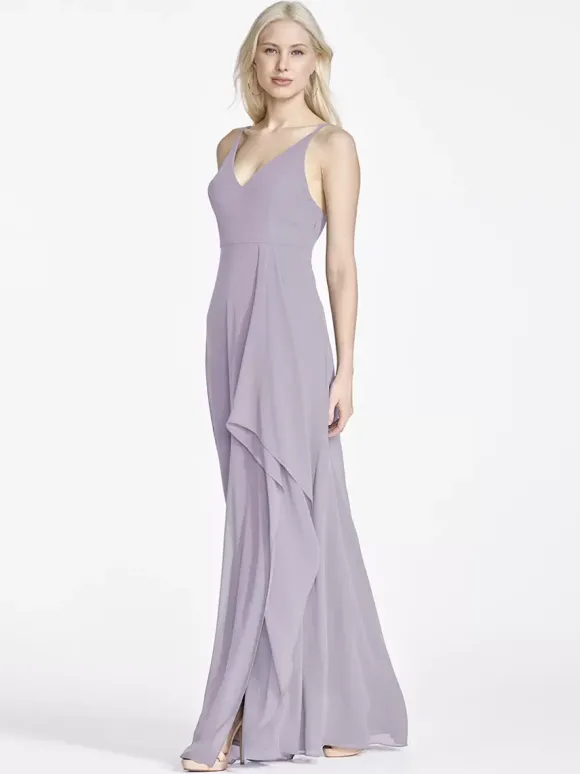 Robes de demoiselle d'honneur en mousseline de soie sans manches ligne a irrégulière robe longue de fête de mariage