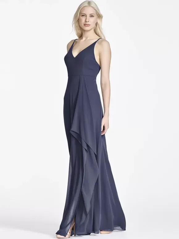 Robes de demoiselle d'honneur en mousseline de soie sans manches ligne a irrégulière robe longue de fête de mariage