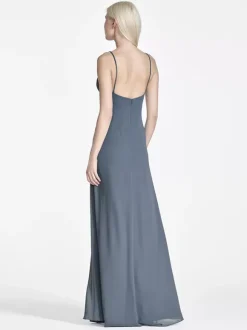 Robes de demoiselle d'honneur en mousseline de soie sans manches ligne a irrégulière robe longue de fête de mariage