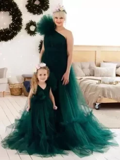 Robes de demoiselle d'honneur de mariage Robes pour occasions spéciales Émeraudes Manches longues À volants