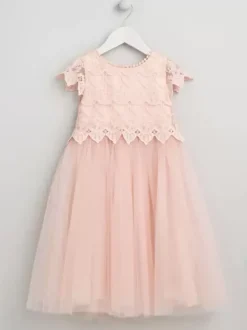 Robes de demoiselle d'honneur de mariage Robes d'occasion spéciale Rose pâle Manches courtes Dentelle